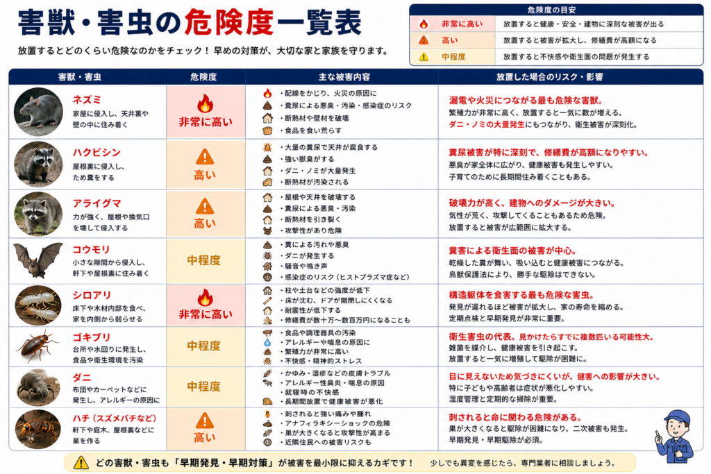 害獣・害虫の危険度一覧表