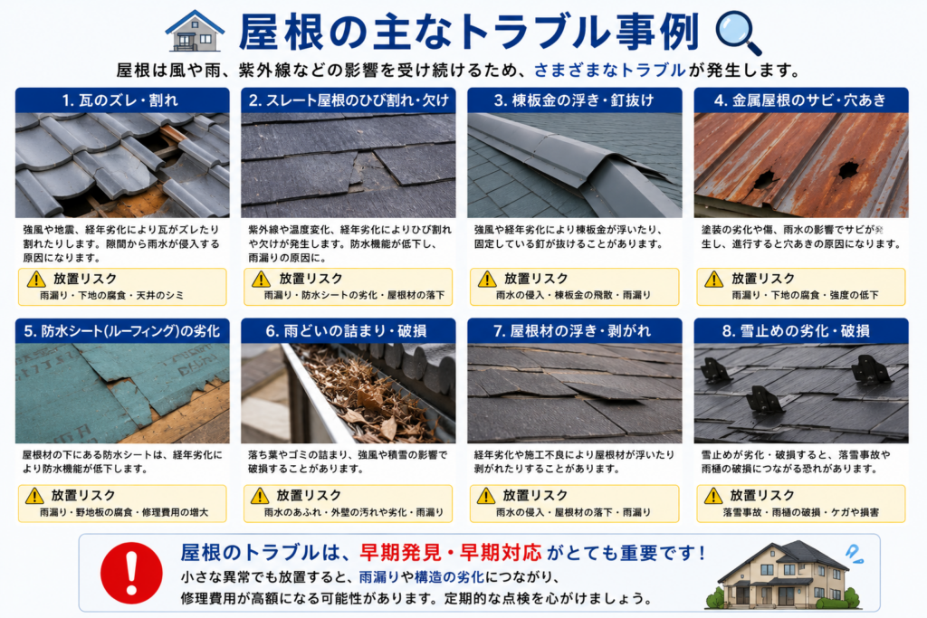 屋根の主なトラブル事例