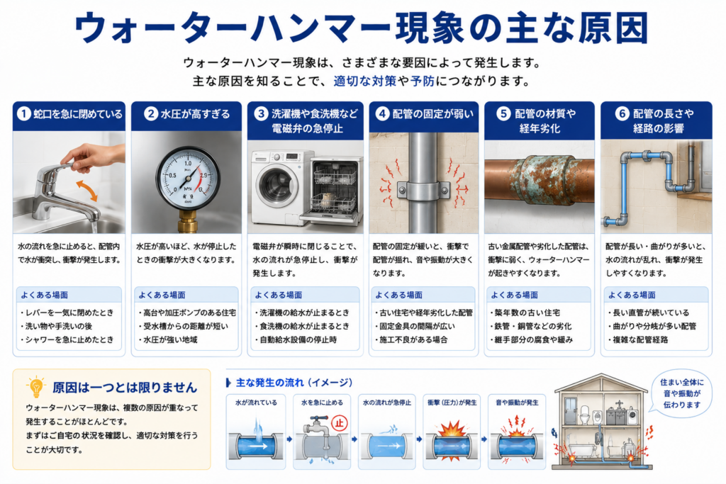 ウォーターハンマー現象の主な原因