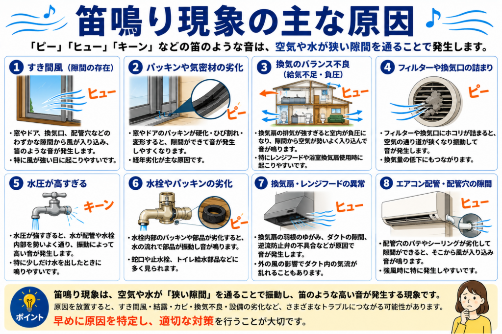 笛鳴り現象の主な原因