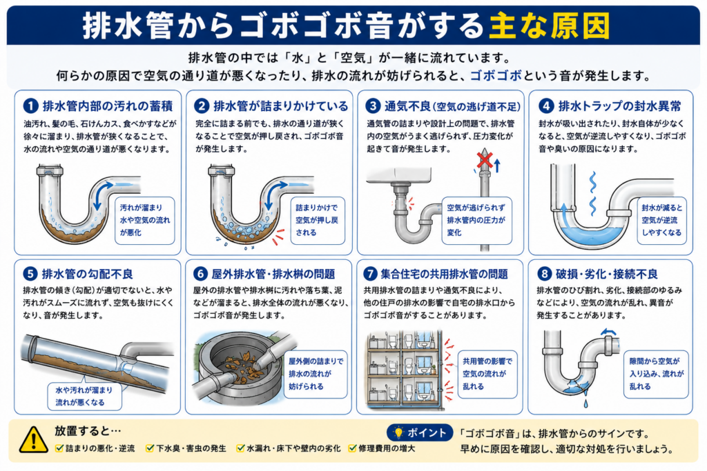 排水管からゴボゴボ音がする主な原因