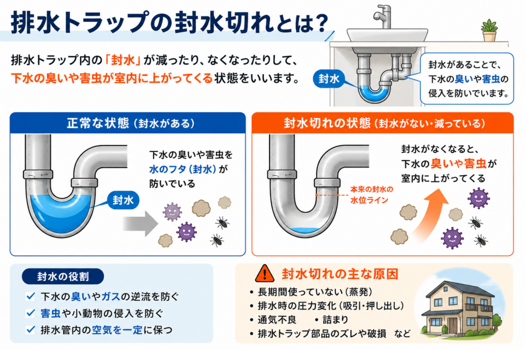 排水トラップの封水切れとは?