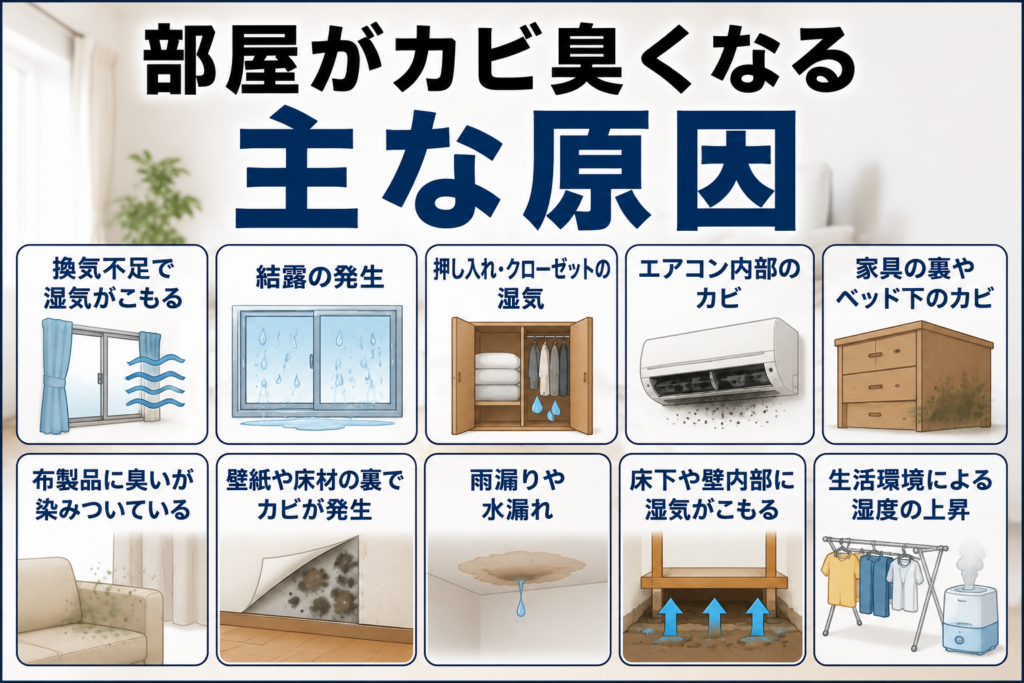 部屋がカビ臭くなる主な原因
