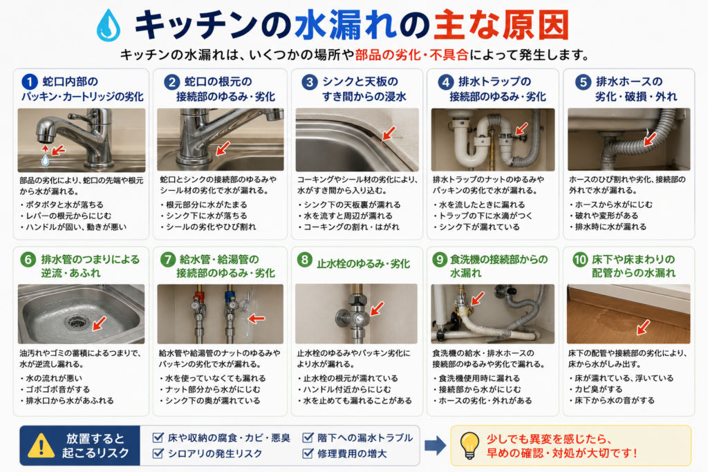 キッチンの水漏れの主な原因
