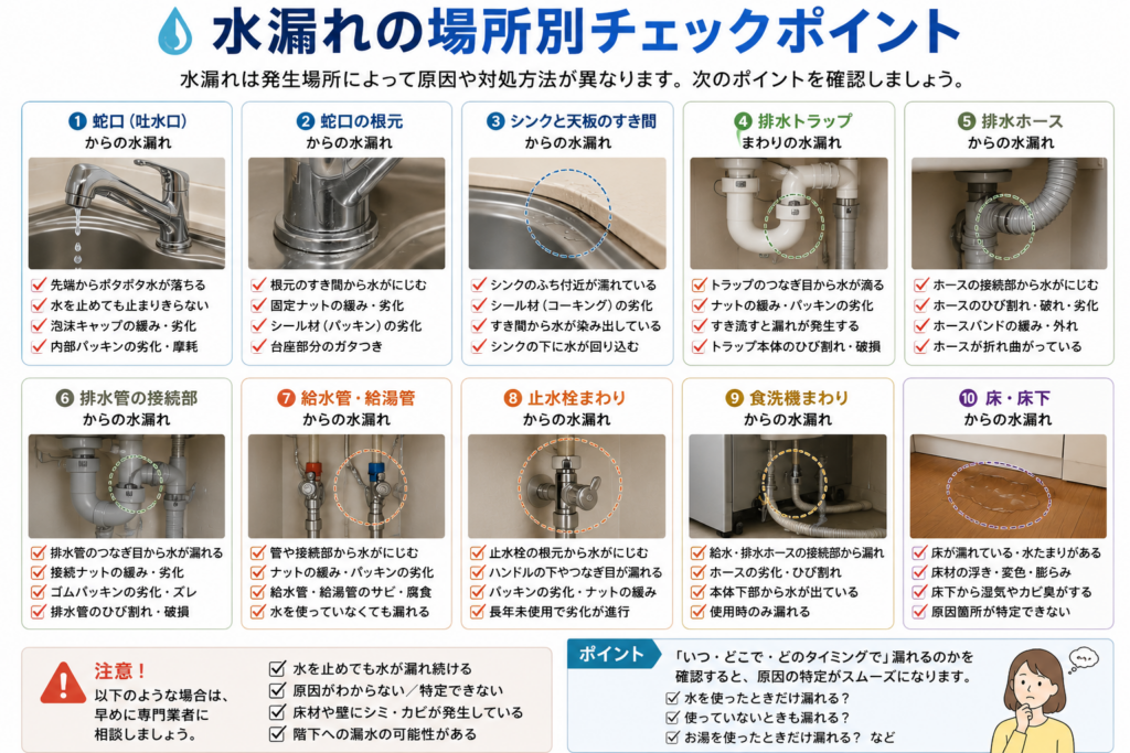 水漏れの場所別チェックポイント