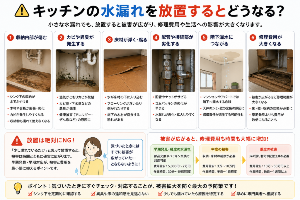 キッチンの水漏れの放置リスク