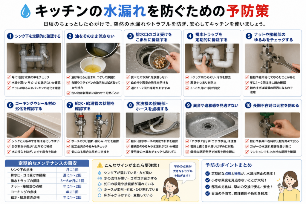 キッチンの水漏れを防ぐための予防策