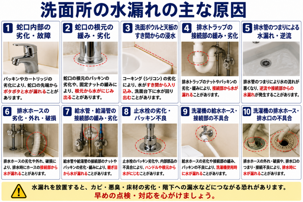 洗面所の水漏れの主な原因