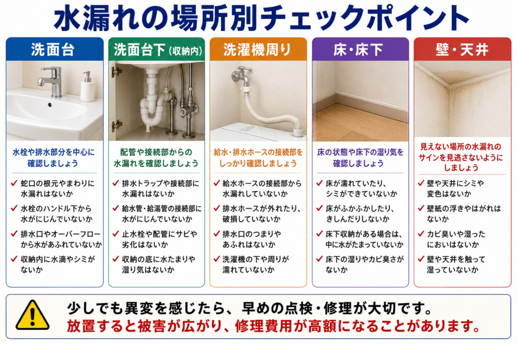 水漏れの場所別チェックポイント