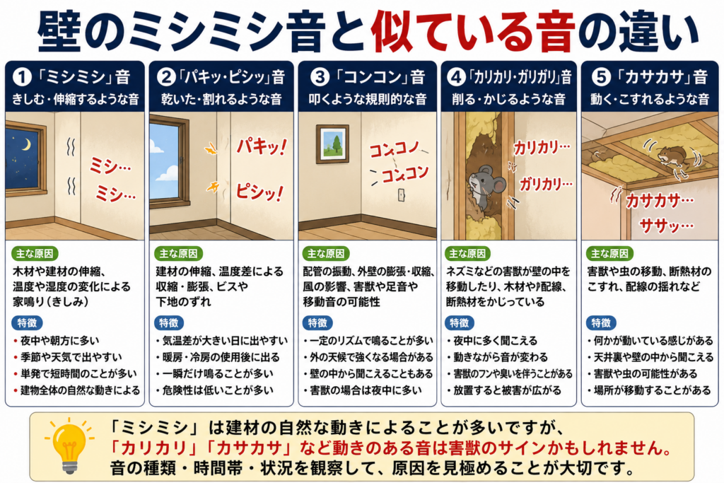 壁のミシミシ音と似ている音の違い