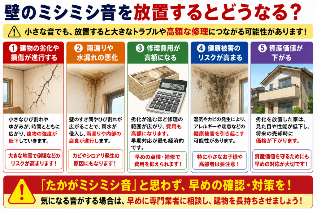 壁のミシミシ音を放置するとどうなる？