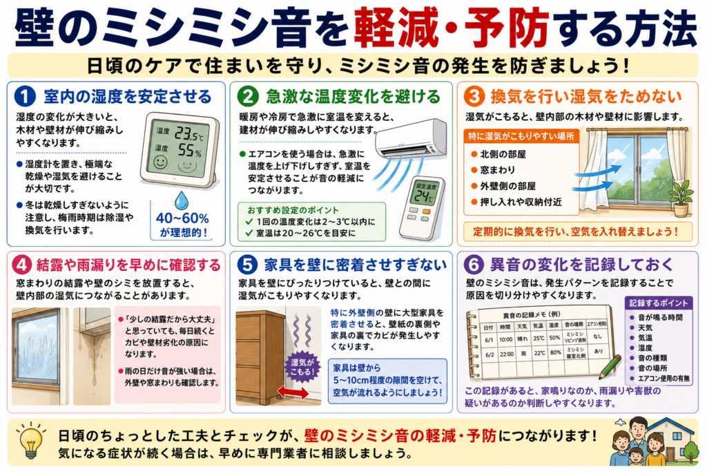 壁のミシミシ音を軽減・予防する方法