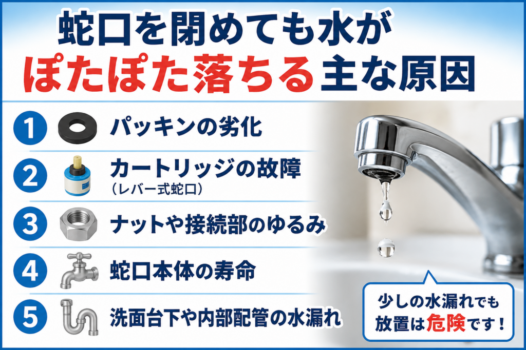 蛇口を閉めても水がぽたぽた落ちる主な原因
