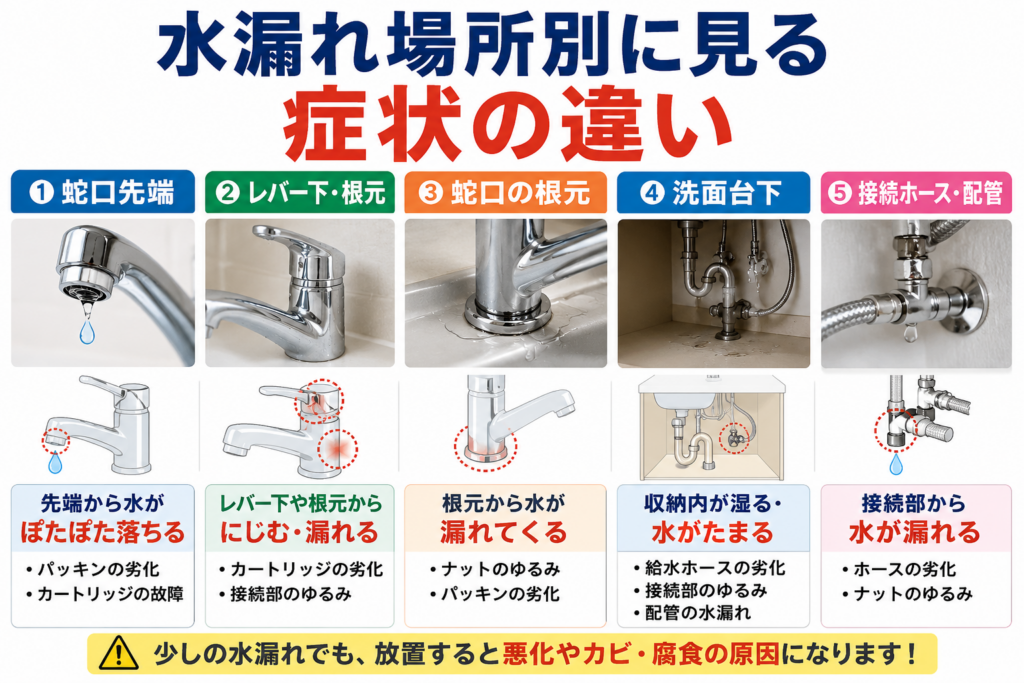 水漏れ場所別に見る症状の違い