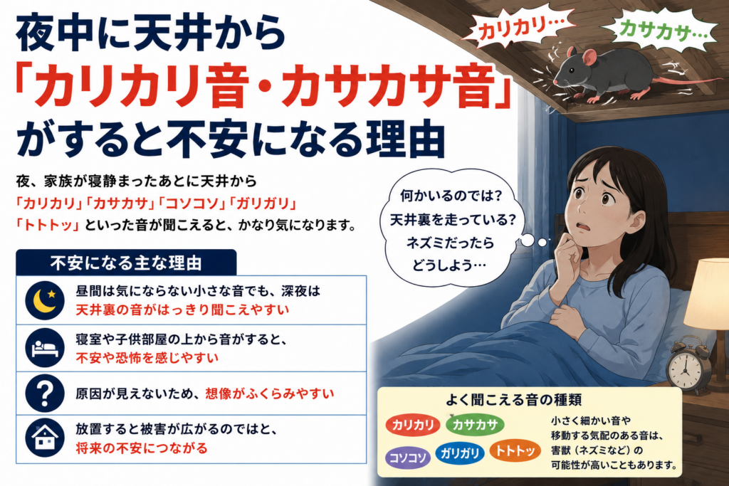 夜中に天井からカリカリ・カサカサ音がすると不安になる理由