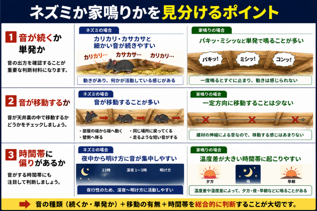 ネズミか家鳴りかを見分けるポイント