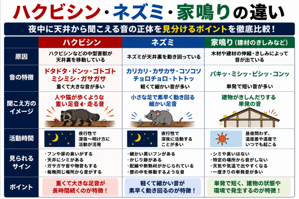 ハクビシン・ネズミ・家鳴りの違い