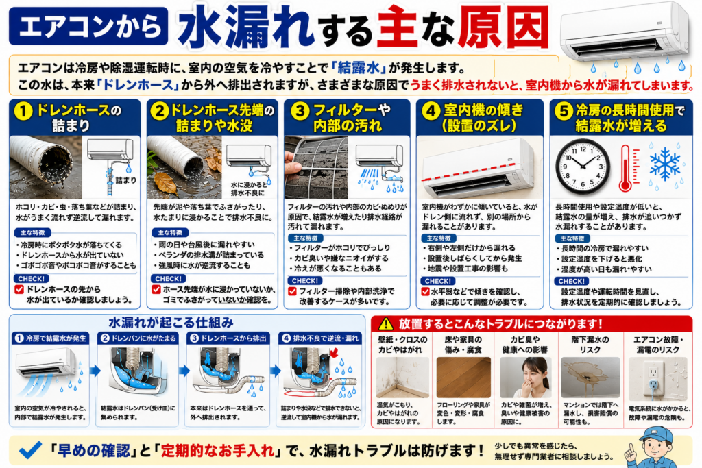 エアコンから水漏れする主な原因