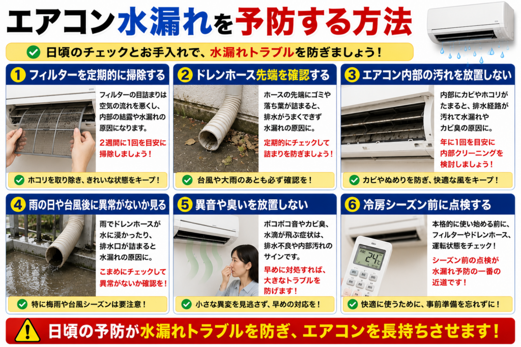 エアコン水漏れを予防する方法