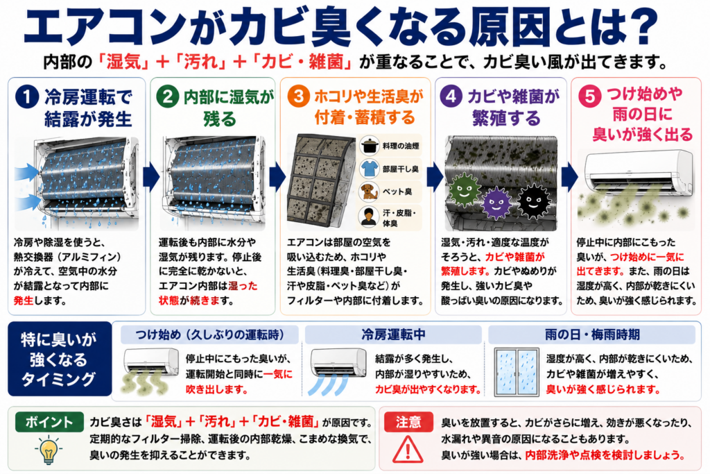 エアコンが
カビ臭くなる原因とは?