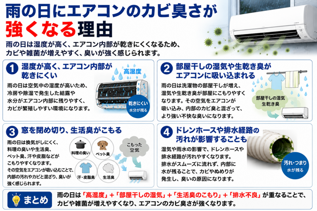 雨の日にエアコンのカビ臭さが強くなる理由