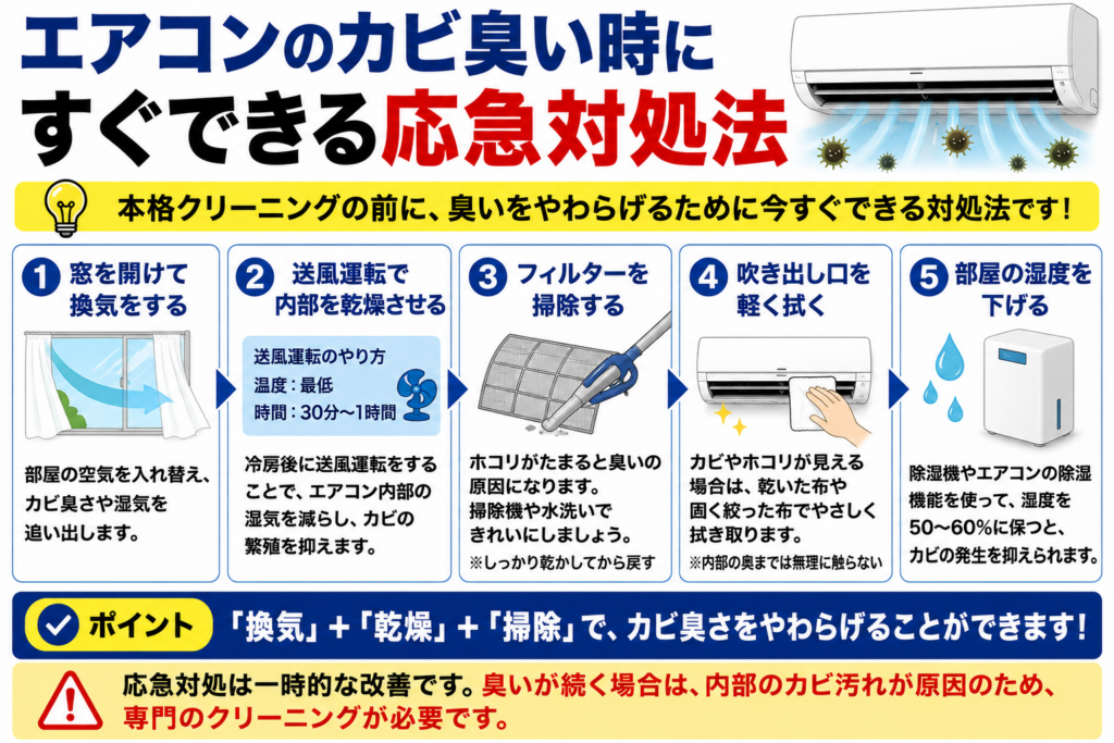エアコンがカビ臭い時にすぐできる応急対処法