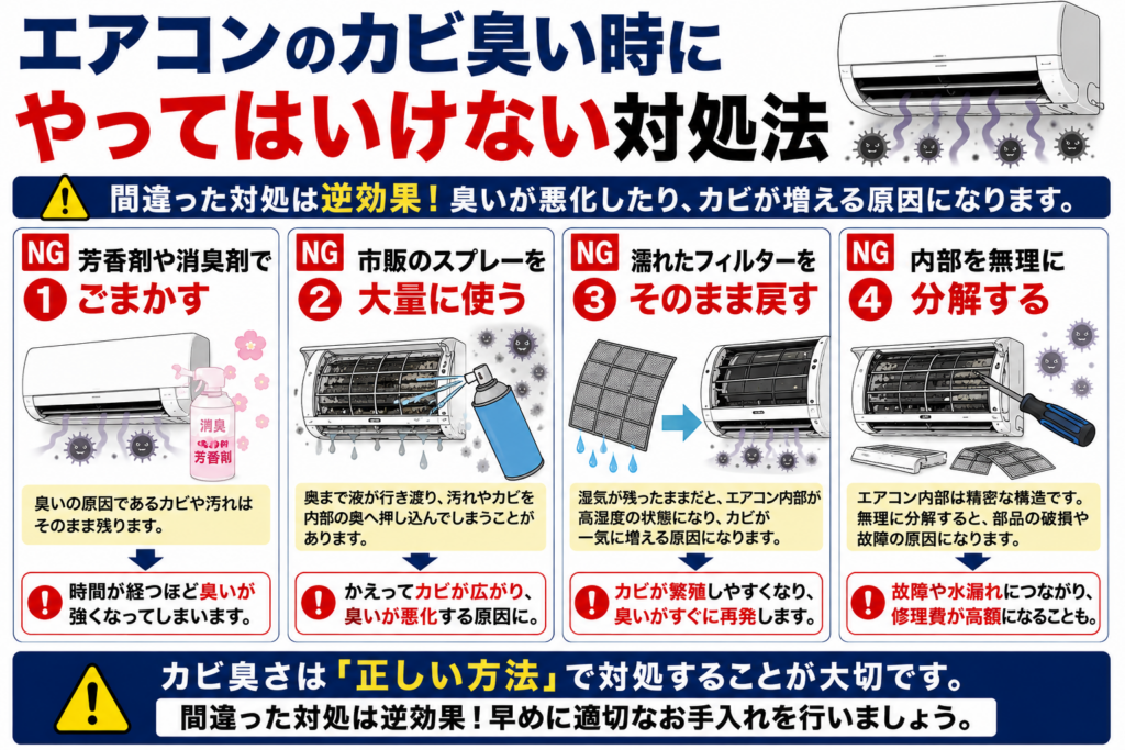 エアコンがカビ臭い時にやってはいけない対処