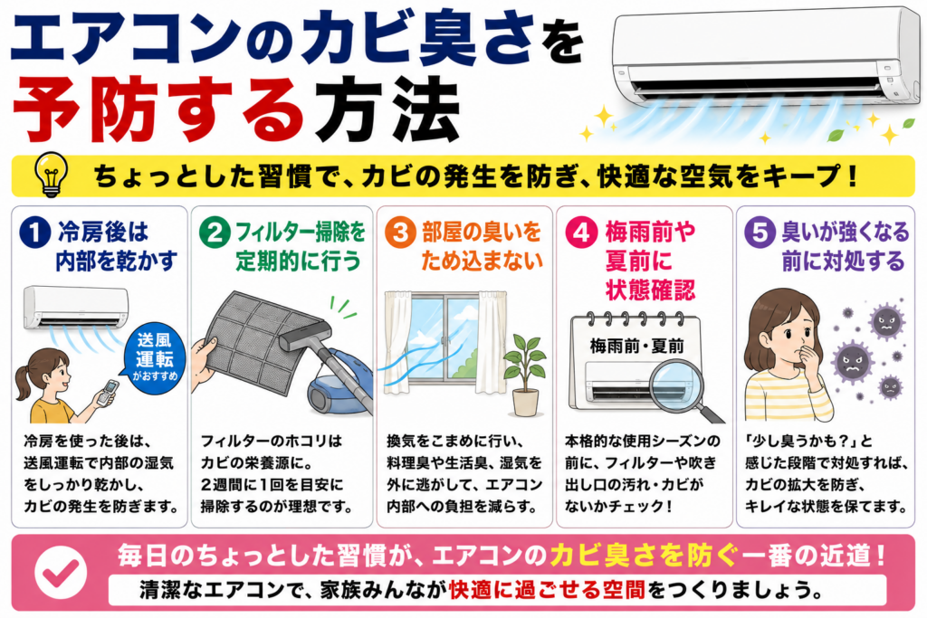 エアコンのカビ臭さを予防する方法