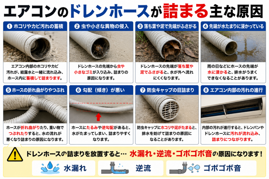 エアコンのドレンホースが詰まる主な原因