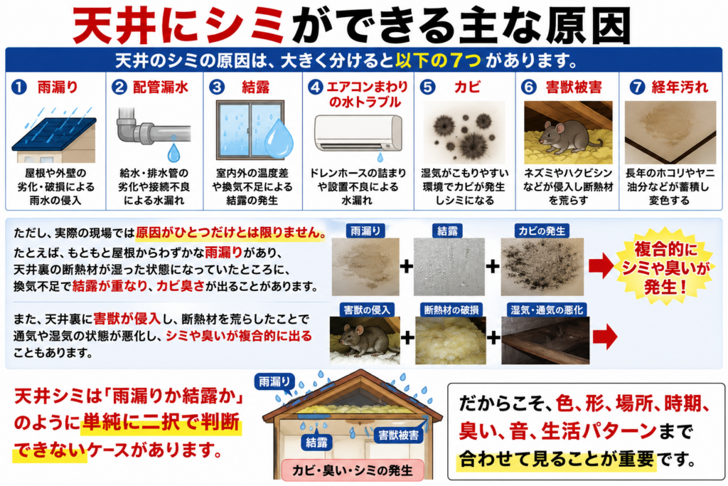 天井にシミができる主な原因