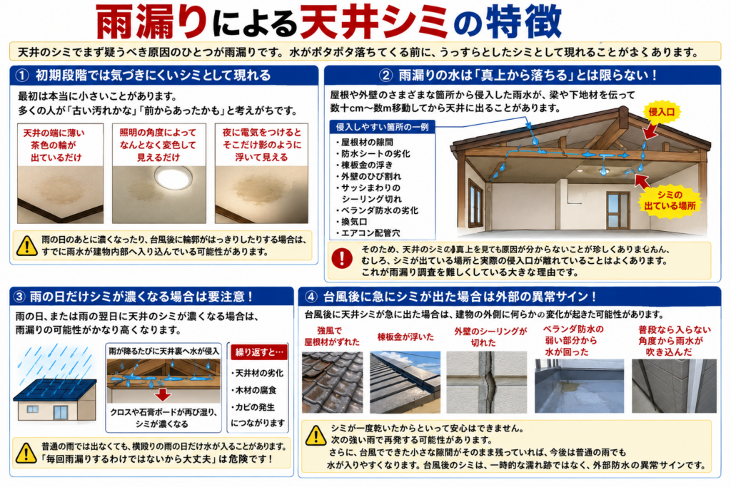 雨漏りによる天井シミの特徴