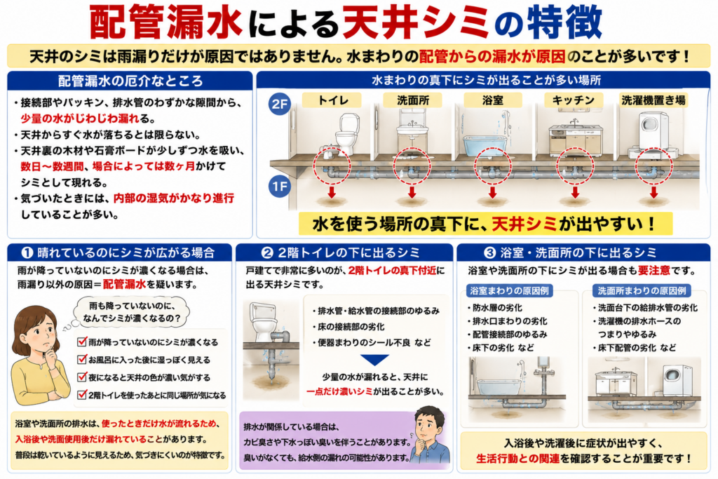 配管漏水による天井シミの特徴