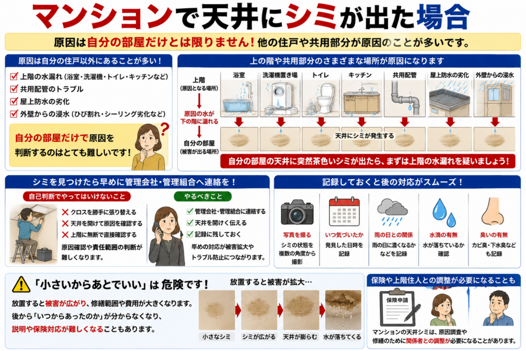 マンションで天井にシミが出た場合