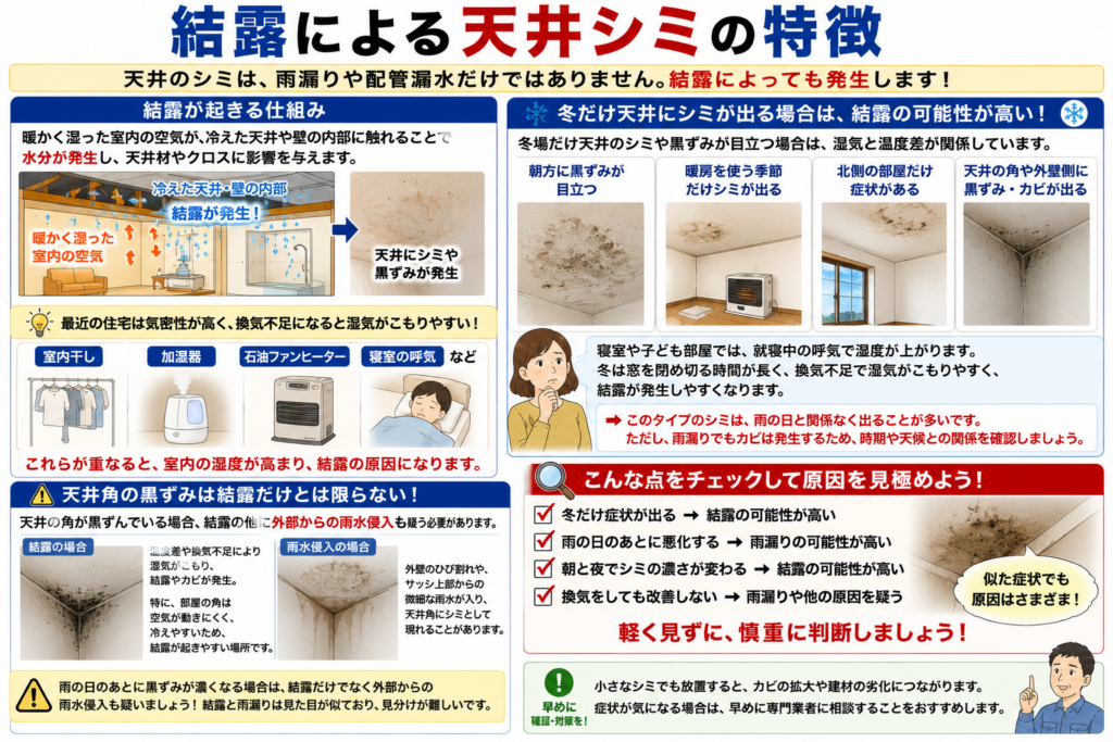 結露による天井シミの特徴