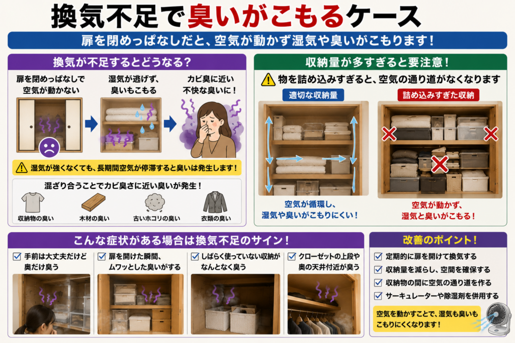 喚起不足で臭いがこもるケース