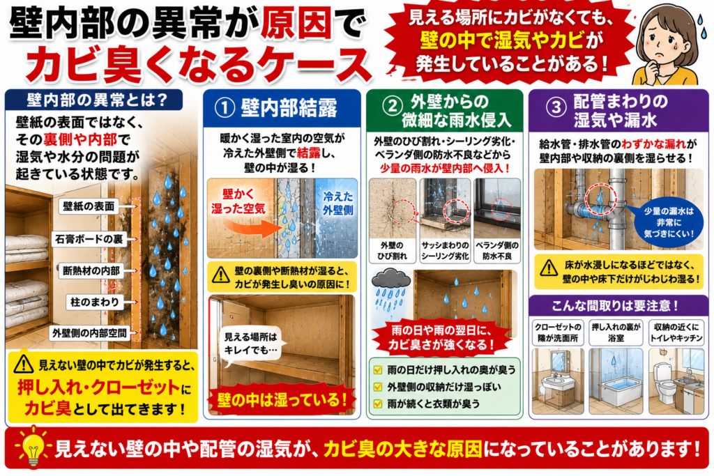 壁内部の異常が原因でカビ臭くなるケース