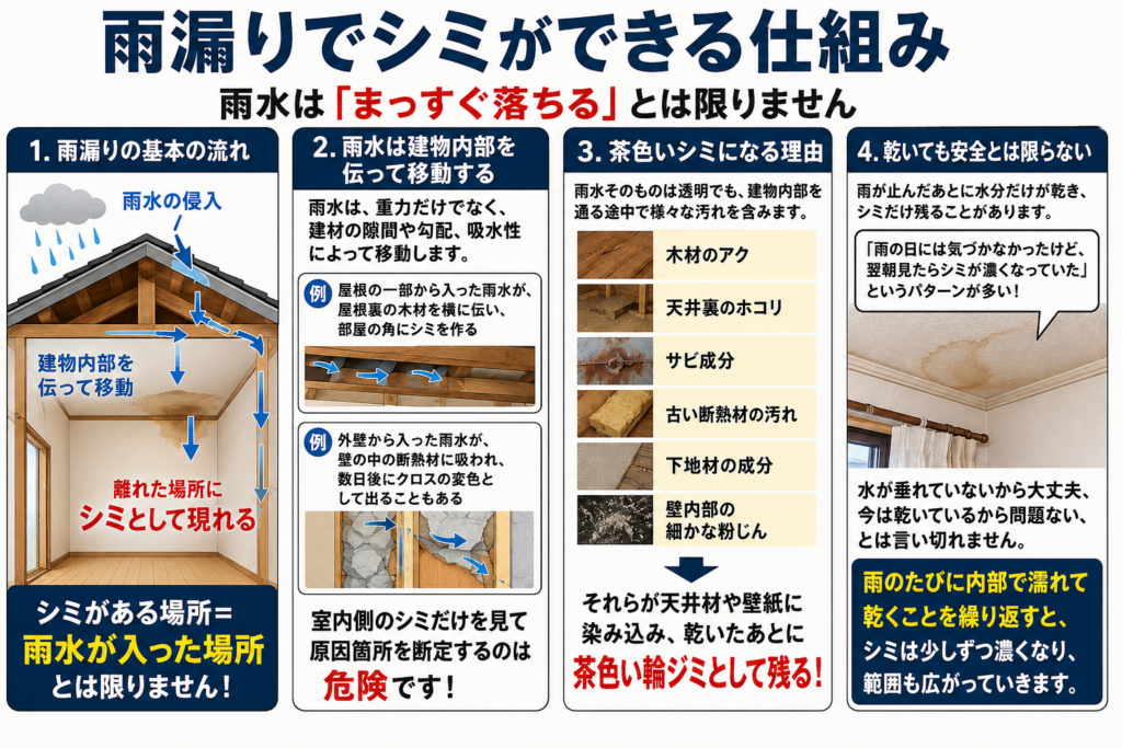 雨漏りでシミができる仕組み