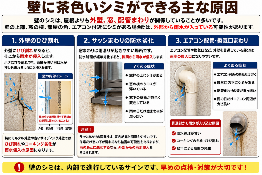 壁に茶色いシミができる主な原因