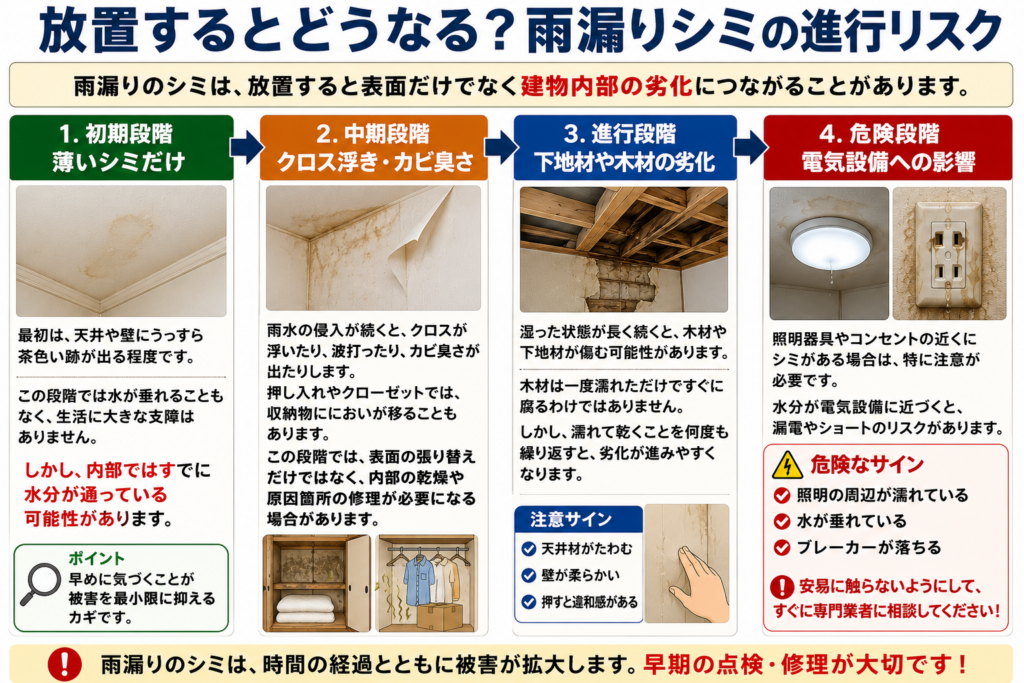 放置するとどうなる？雨漏りシミの進行リスク