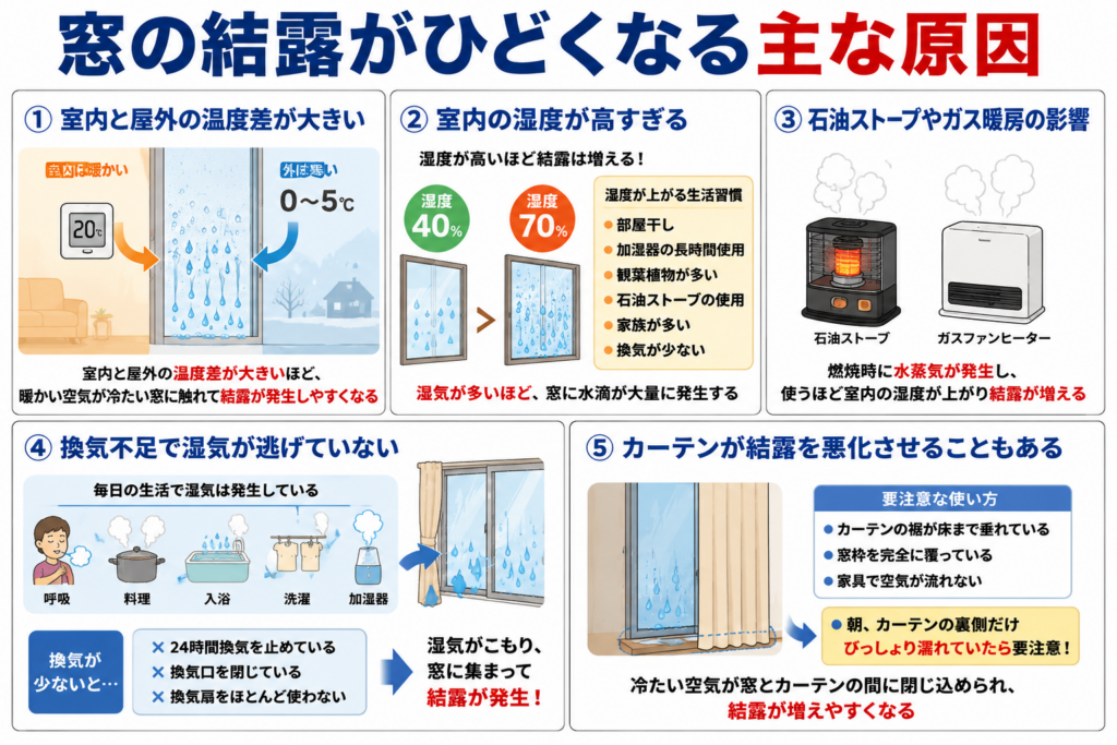 窓の結露がひどくなる主な原因