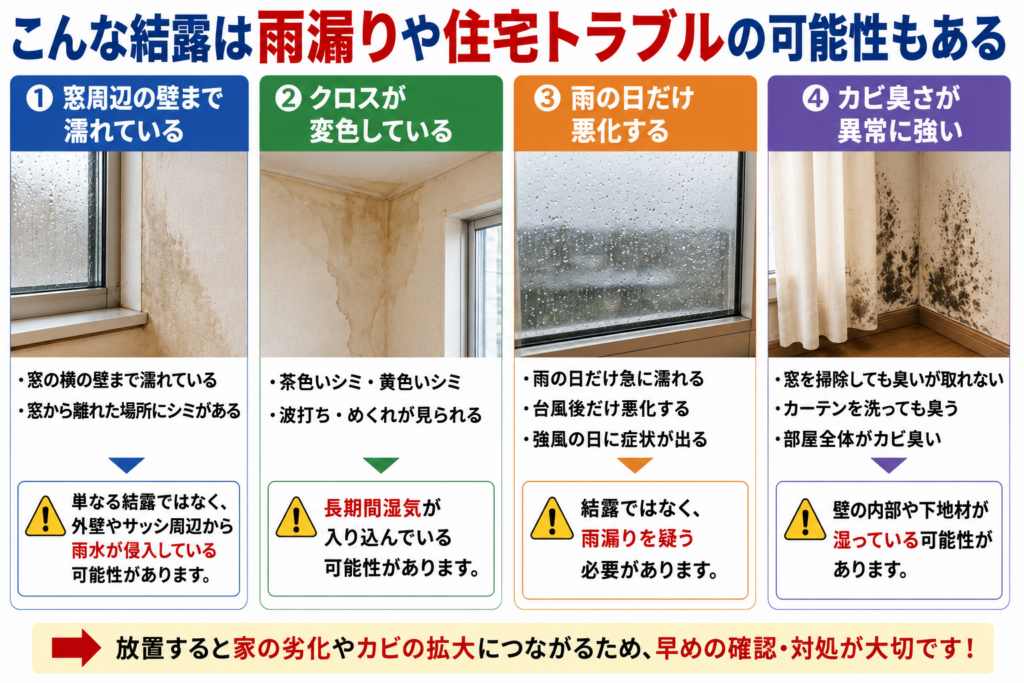 こんな結露は雨漏りや住宅トラブルの可能性もある