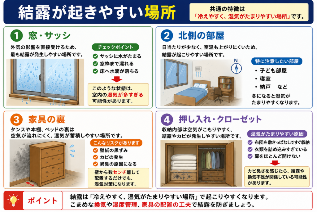 結露が起きやすい場所