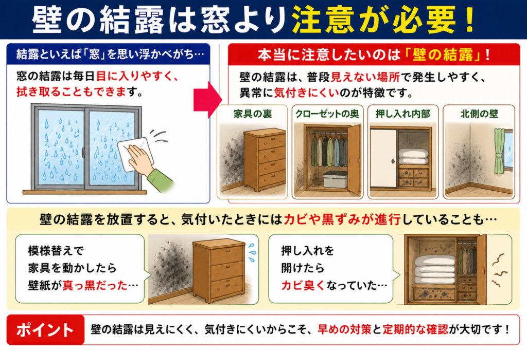 壁の結露は窓より注意が必要