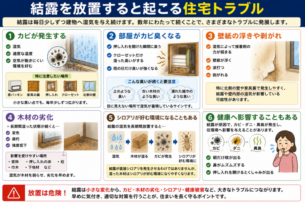 結露を放置すると起こる住宅トラブル