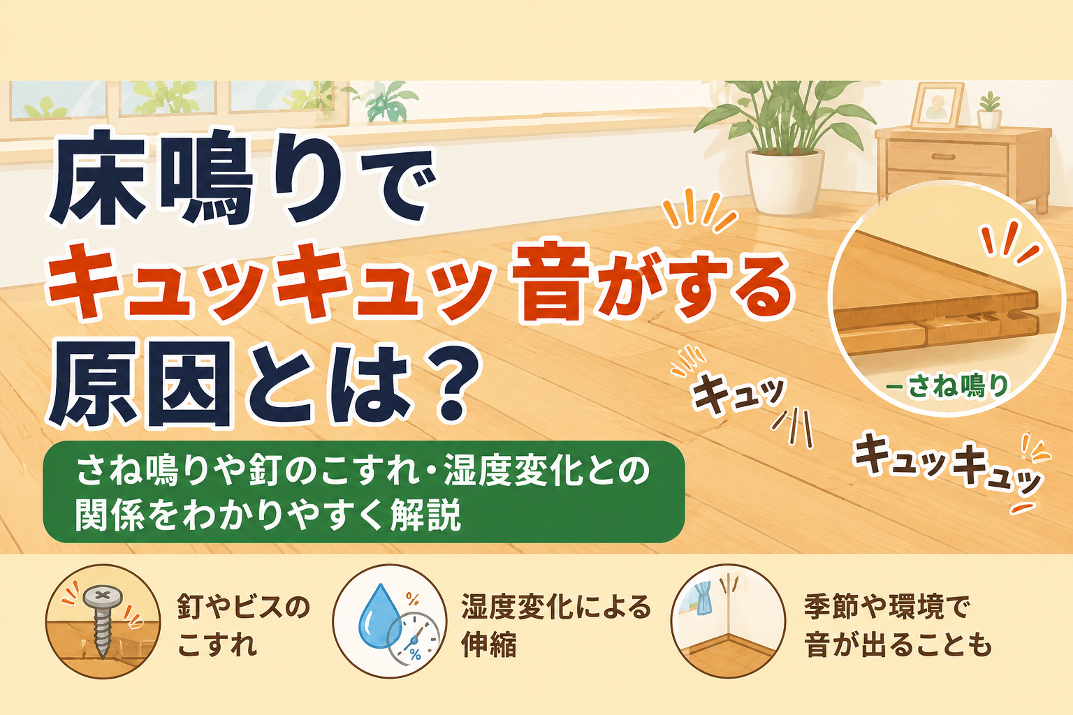 床鳴りでキュッキュッ音がする原因とは？