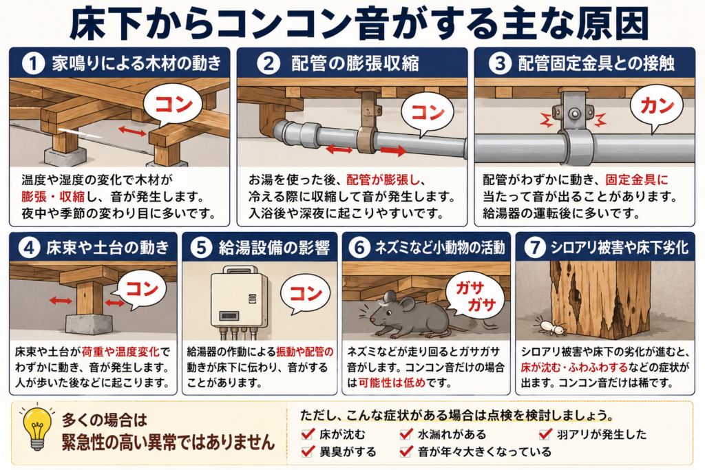 床下からコンコン音がする主な原因