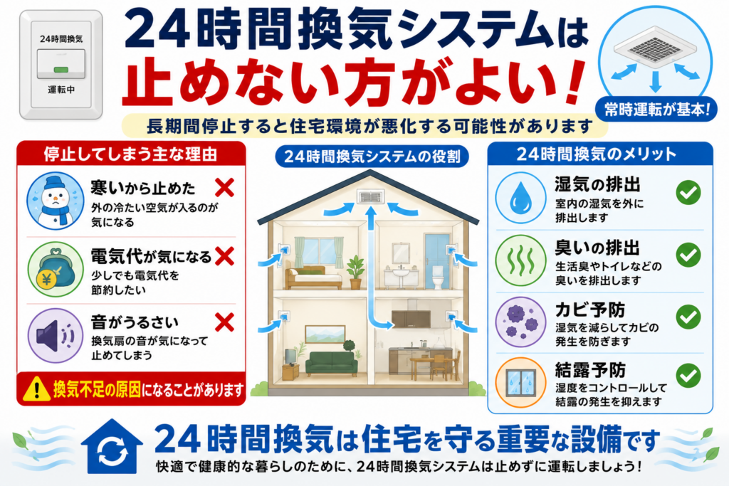 24時間換気システムは止めない方がよい