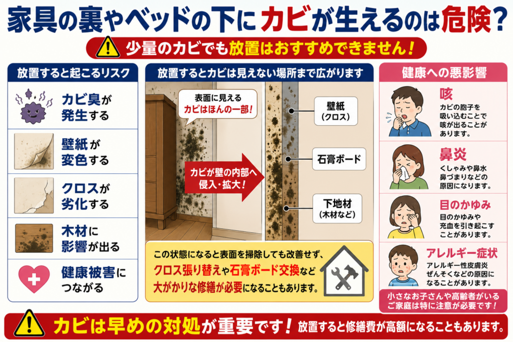 家具の裏やベッドの下にカビが生えるのは危険？