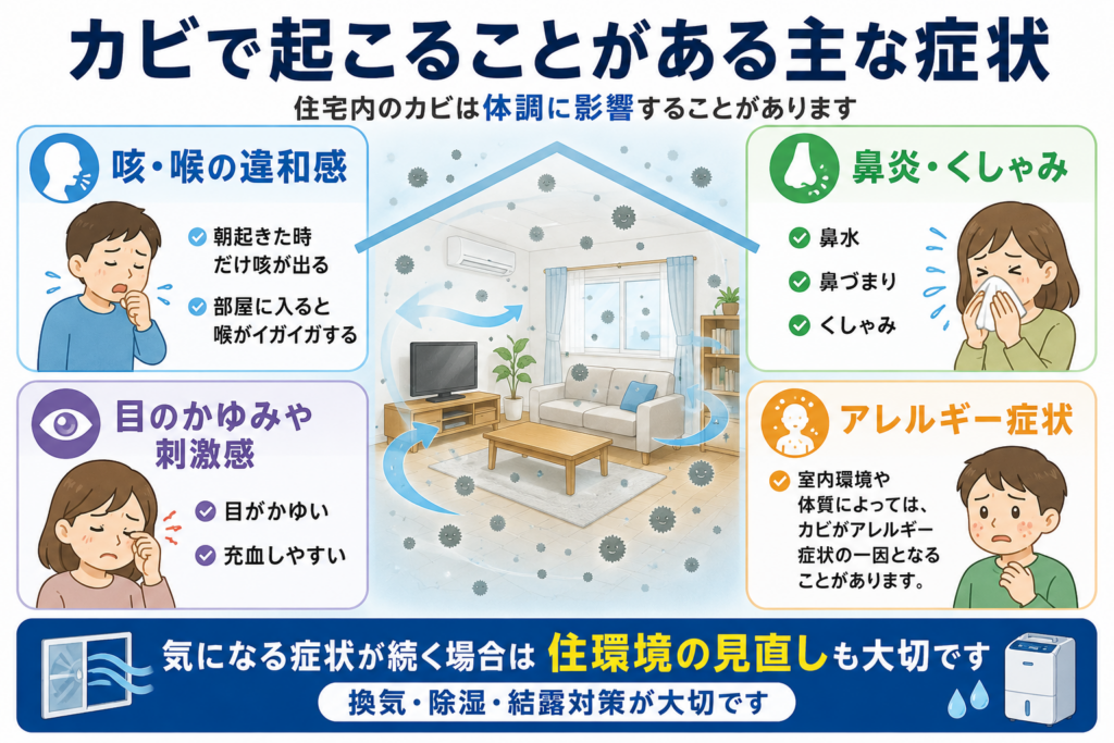 カビで起こることがある主な症状