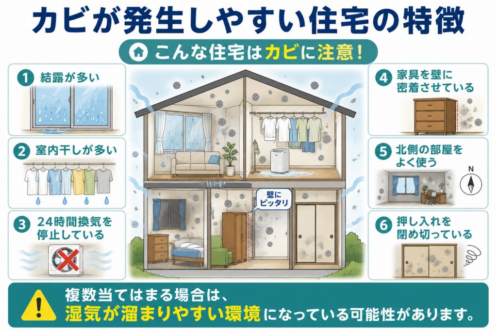 カビが発生しやすい住宅の特徴